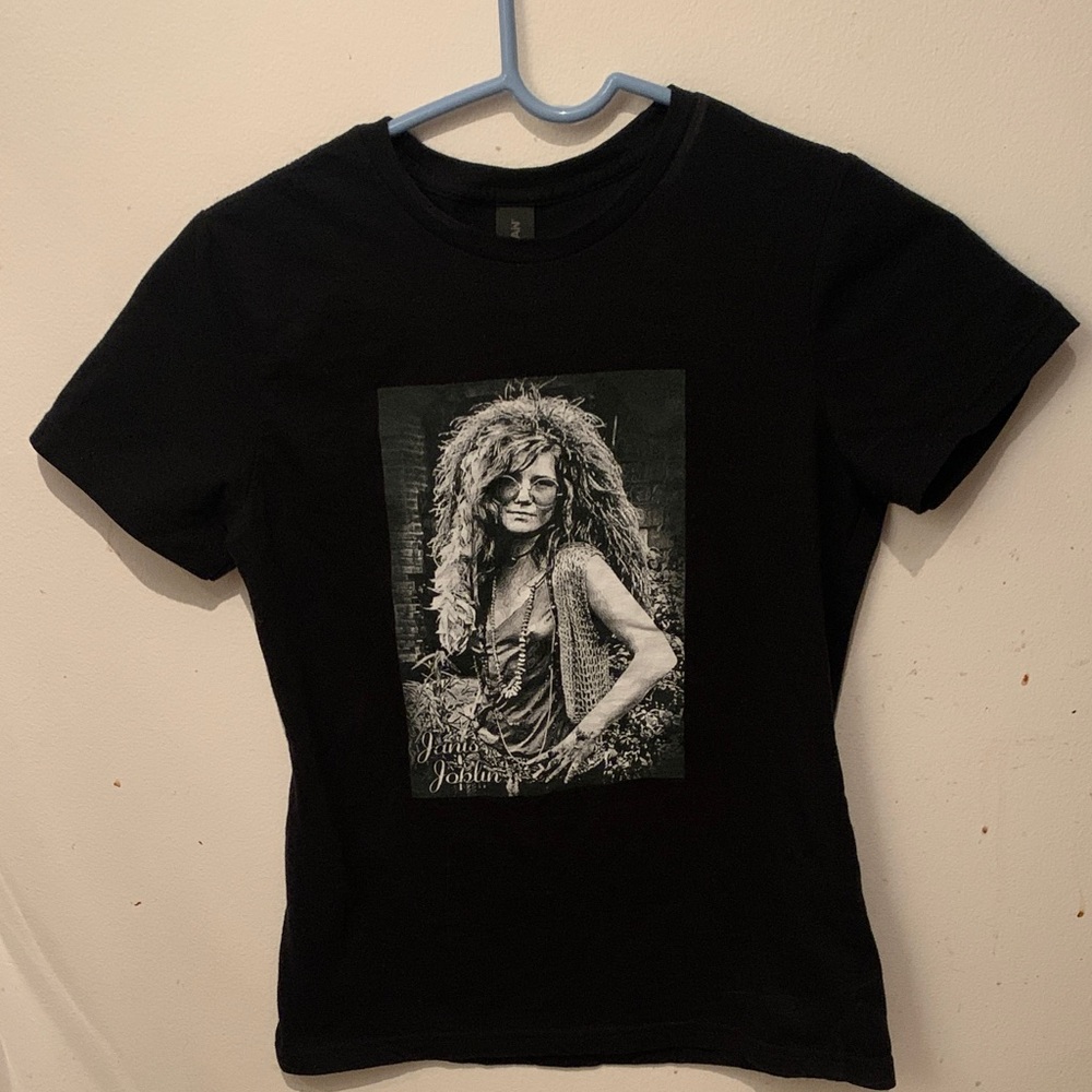 Awesome Janis Joplin Graphic Gildan Softstyle Black Cotton T-Shirt SZ S